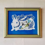満月とウサギ　アート作品　額縁（黒）つき ウサギの絵画の通販 by Yuris's shop｜ラクマ